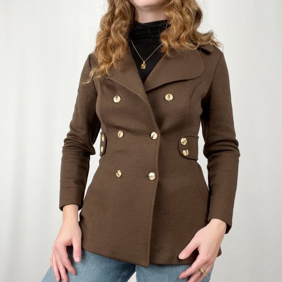 Vintage Union Made 1960's 100% Wool Double Breasted Pea Coat Blazer Jacket Brown - Picture 3 of 7